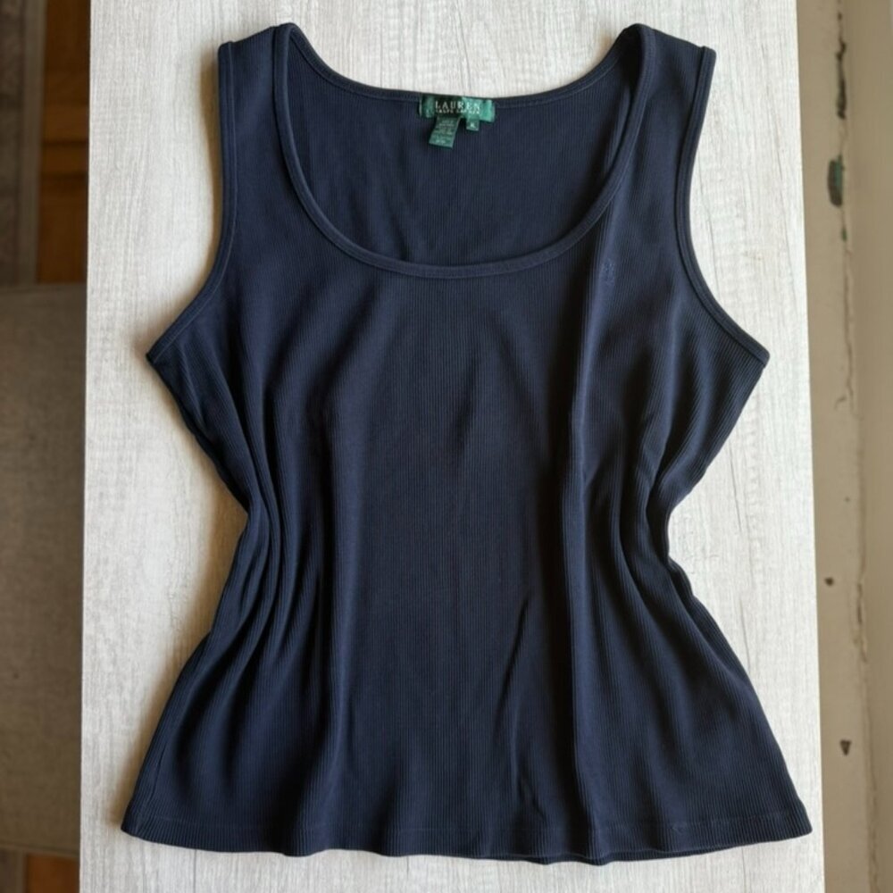 Lauren Ralph Lauren Cotton Ribbed Navy Blue Tank Top Womens XL College Everyday